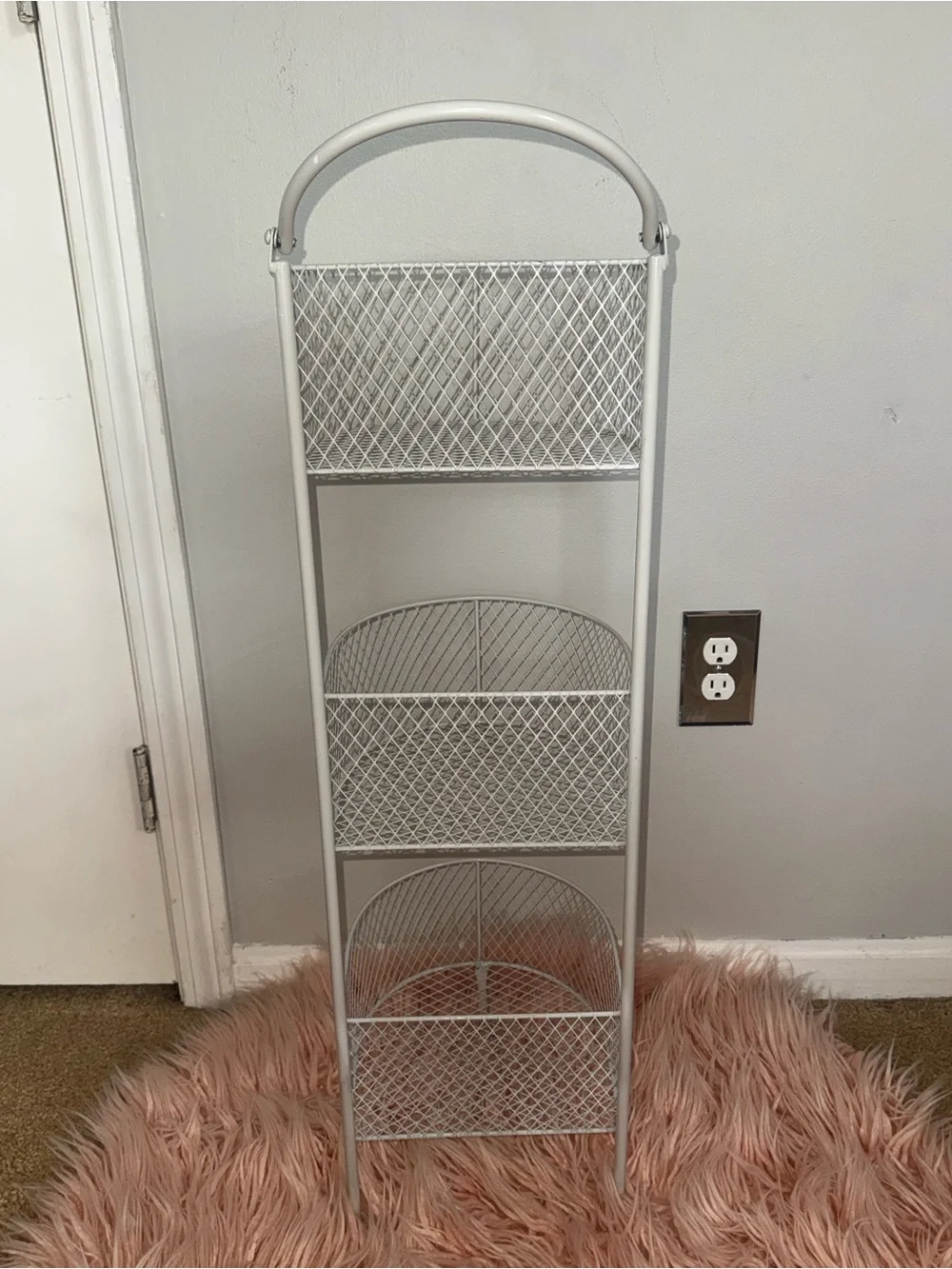 Like new, light grey 3 tier metal storage organizer